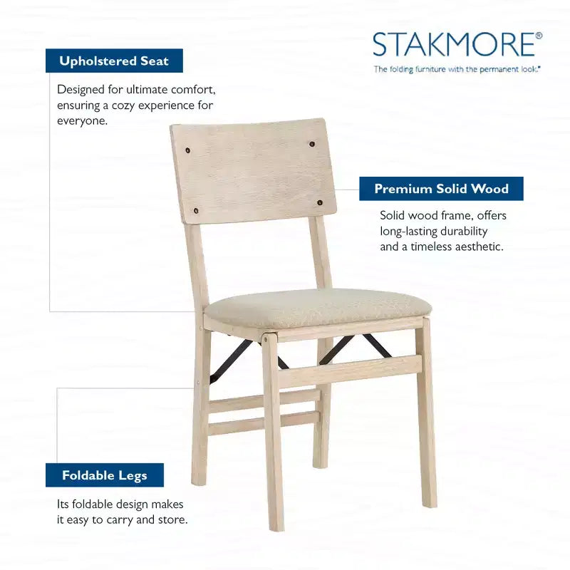 Lot de 2 chaises de salle à manger pliantes en bois massif de qualité supérieure à dossier incurvé avec siège rembourré en tissu, non fini