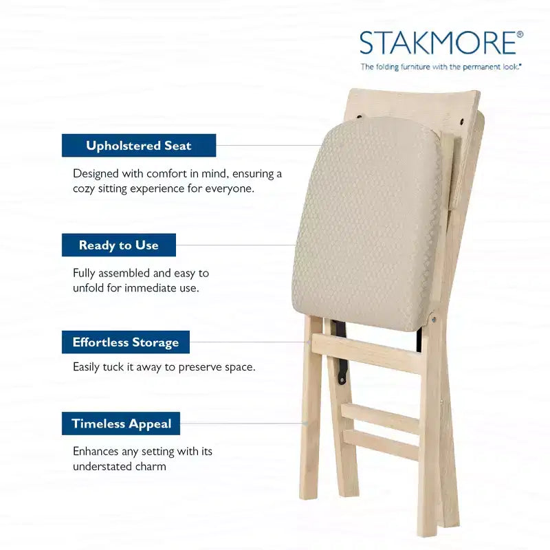 Lot de 2 chaises de salle à manger pliantes en bois massif de qualité supérieure à dossier incurvé avec siège rembourré en tissu, non fini