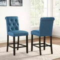 Roundhill Furniture Leviton Solid Wood Tufted Asons Counter Height Stool, Blue, Set of 2
