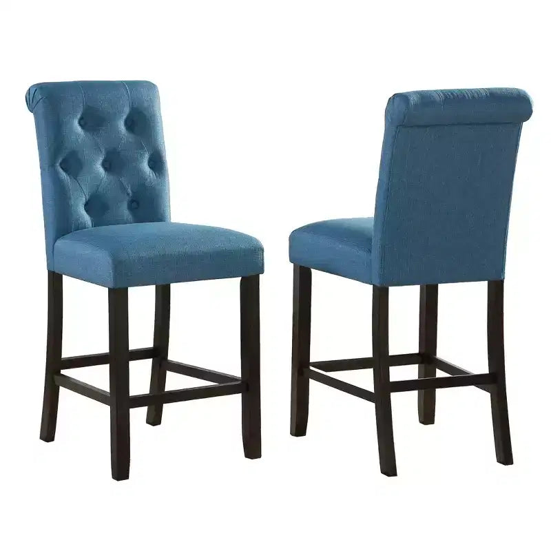Tabourets de bar capitonnés en bois massif (lot de 2), bleus