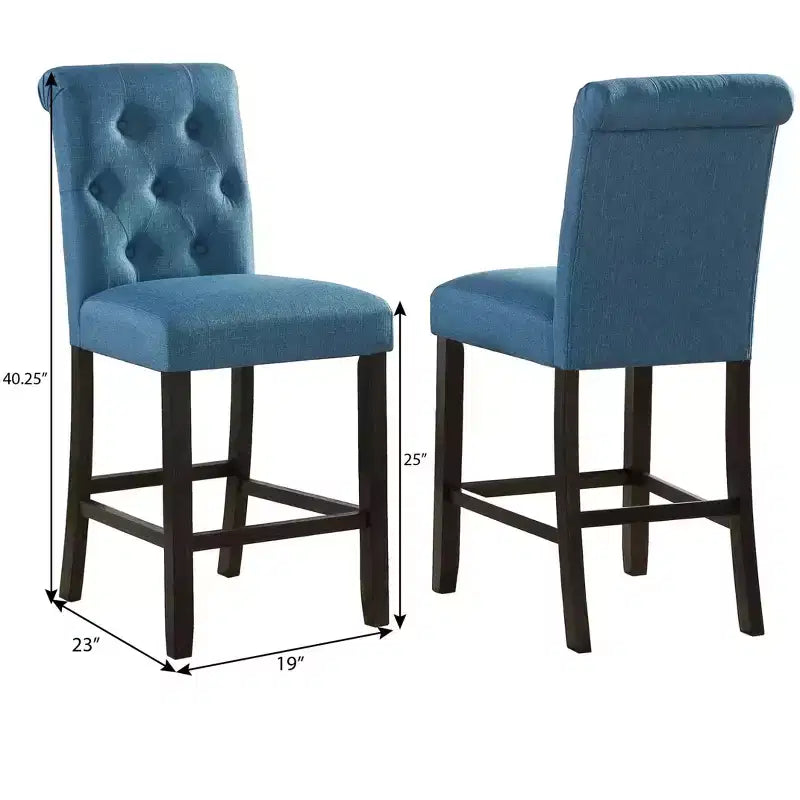 Tabourets de bar capitonnés en bois massif (lot de 2), bleus