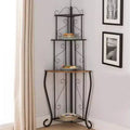 Kings Brand Furniture Adom 4-Tier Kitchen Storage Corner Bakers Rack with Walnut Wood Finish Shelf, Black