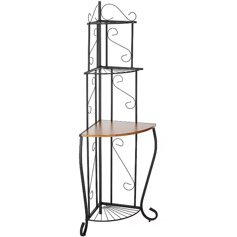 Étagère d'angle de cuisine à 4 niveaux avec finition en bois de noyer, noir