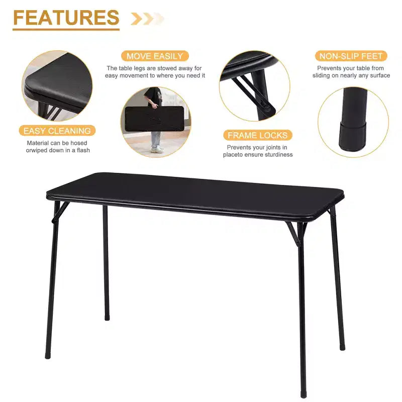 Table pliante en plastique de 122 cm avec sac de rangement, table portable robuste d'intérieur/extérieur avec poignée/verrouillage pour pique-nique, noire
