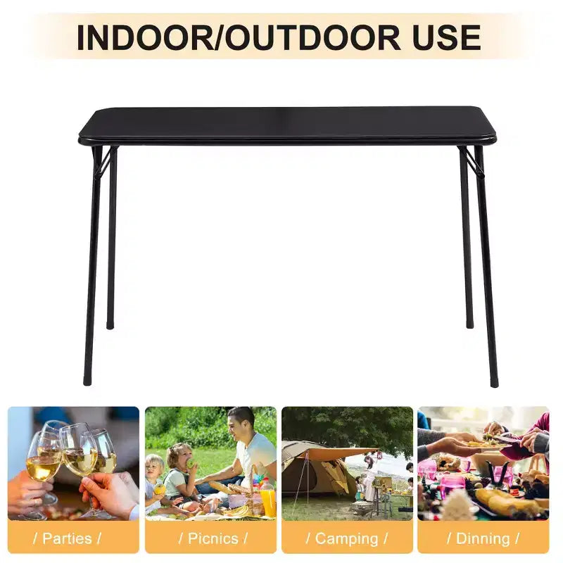 Table pliante en plastique de 122 cm avec sac de rangement, table portable robuste d'intérieur/extérieur avec poignée/verrouillage pour pique-nique, noire