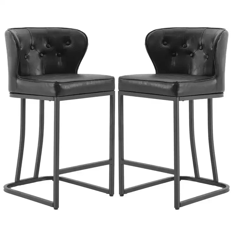 Lot de 2 tabourets de bar hauteur comptoir, en cuir rembourré avec dossier, noirs, 61 cm