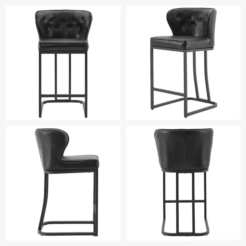 Lot de 2 tabourets de bar hauteur comptoir, en cuir rembourré avec dossier, noirs, 61 cm