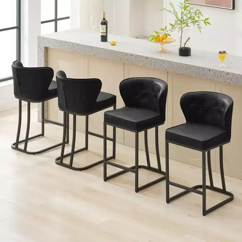 Lot de 2 tabourets de bar hauteur comptoir, en cuir rembourré avec dossier, noirs, 61 cm