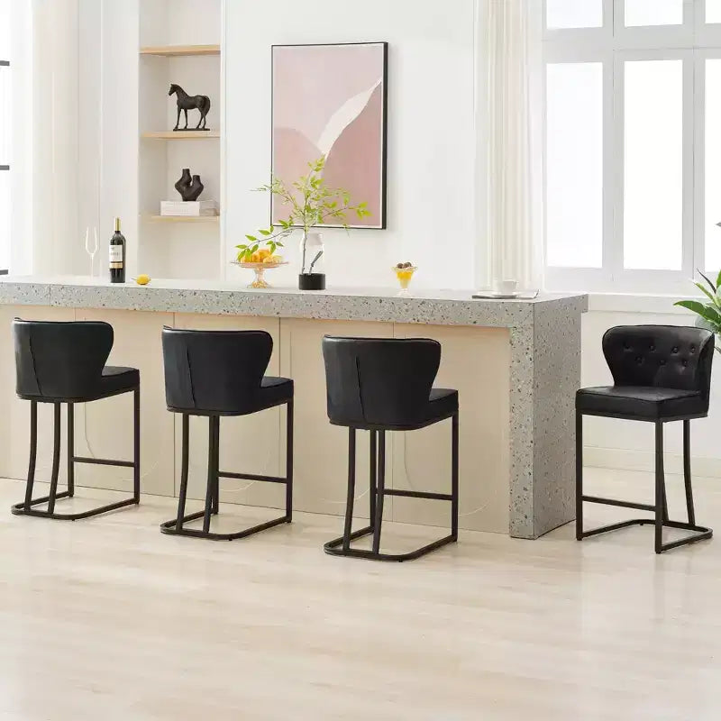 Lot de 2 tabourets de bar hauteur comptoir, en cuir rembourré avec dossier, noirs, 61 cm