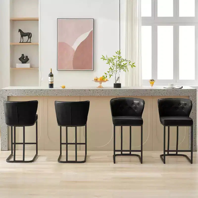 Lot de 2 tabourets de bar hauteur comptoir, en cuir rembourré avec dossier, noirs, 61 cm