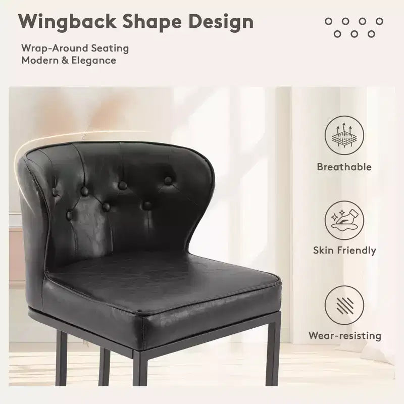 Lot de 2 tabourets de bar hauteur comptoir, en cuir rembourré avec dossier, noirs, 61 cm