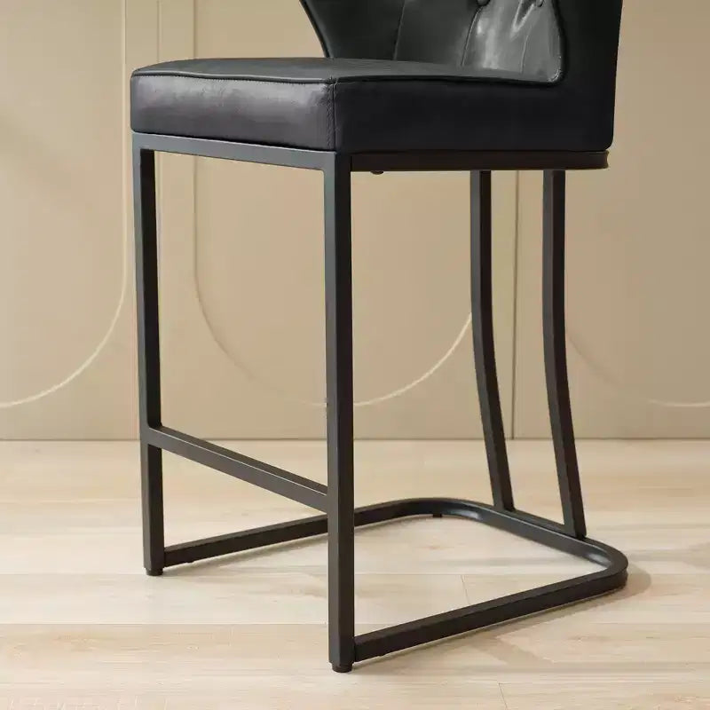 Lot de 2 tabourets de bar hauteur comptoir, en cuir rembourré avec dossier, noirs, 61 cm