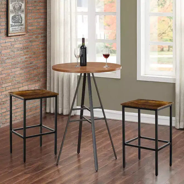 WARMOUNTS Set of 2 Rustic Brown Counter Height Barstool Backless with Sturdy Steel Frame