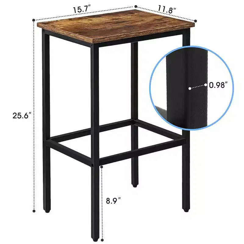 Lot de 2 tabourets de bar rustiques marron sans dossier hauteur comptoir avec cadre en acier