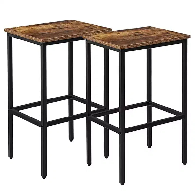 Lot de 2 tabourets de bar rustiques marron sans dossier hauteur comptoir avec cadre en acier