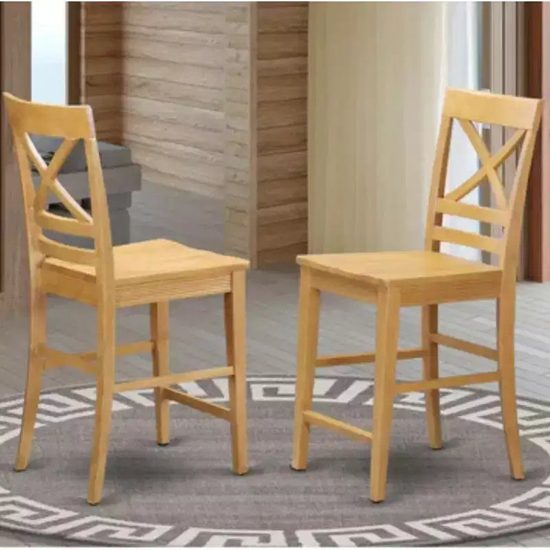 Lot de 2 tabourets de bar à hauteur de comptoir, en bois massif avec dossier à lattes