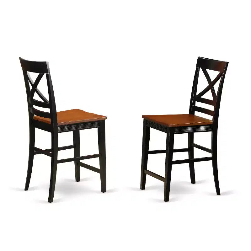 Lot de 2 tabourets de bar à hauteur de comptoir, en bois massif avec dossier à lattes