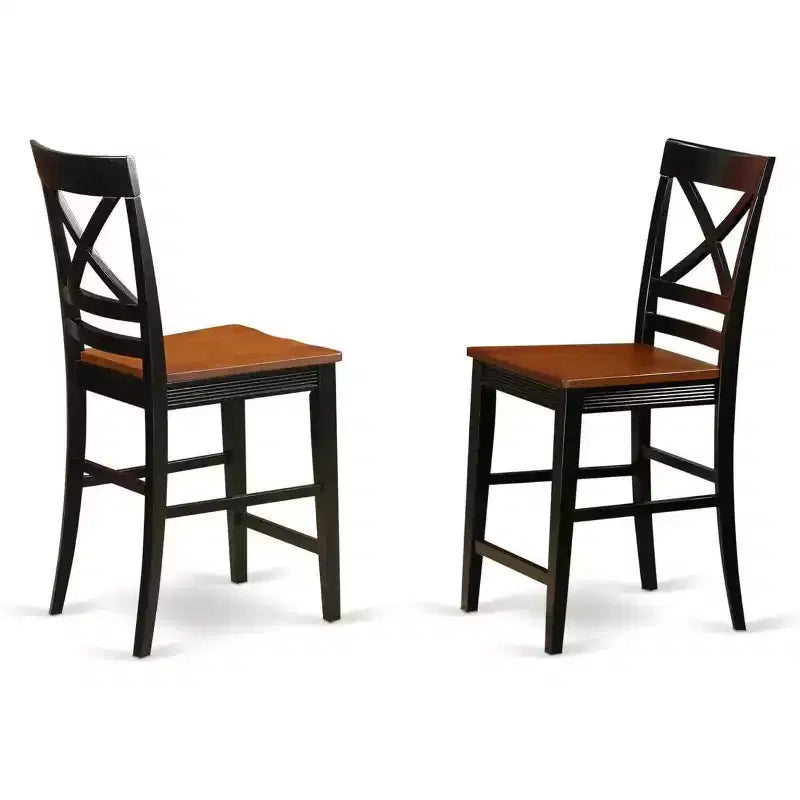 Lot de 2 tabourets de bar à hauteur de comptoir, en bois massif avec dossier à lattes