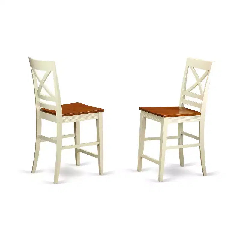 Lot de 2 tabourets de bar à hauteur de comptoir, en bois massif avec dossier à lattes