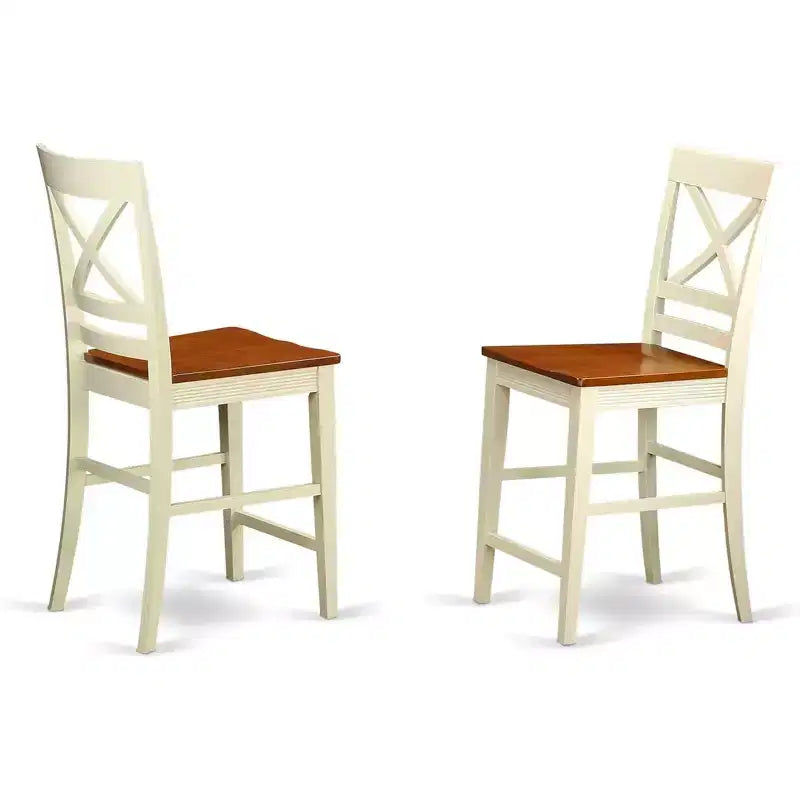 Lot de 2 tabourets de bar à hauteur de comptoir, en bois massif avec dossier à lattes