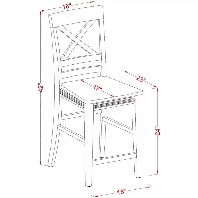 Lot de 2 tabourets de bar à hauteur de comptoir, en bois massif avec dossier à lattes