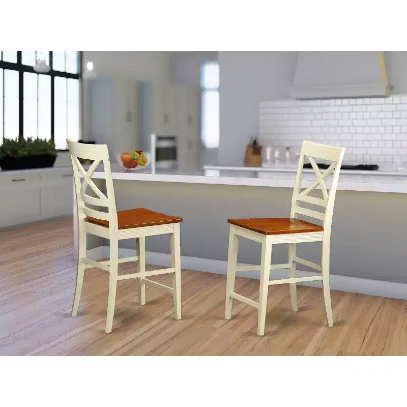 Lot de 2 tabourets de bar à hauteur de comptoir, en bois massif avec dossier à lattes