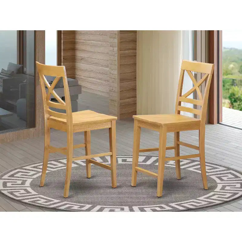 Lot de 2 tabourets de bar à hauteur de comptoir, en bois massif avec dossier à lattes