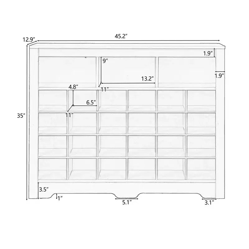 Meuble de rangement rustique pour chaussures d'entrée avec 24 compartiments et base incurvée