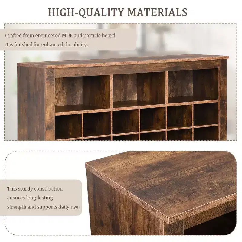 Meuble de rangement rustique pour chaussures d'entrée avec 24 compartiments et base incurvée