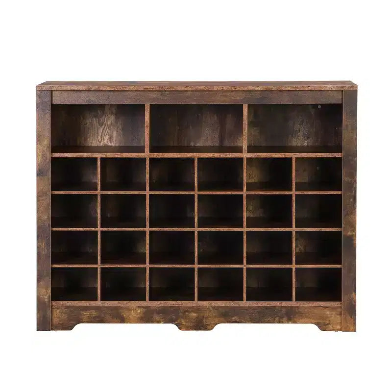 Meuble de rangement rustique pour chaussures d'entrée avec 24 compartiments et base incurvée