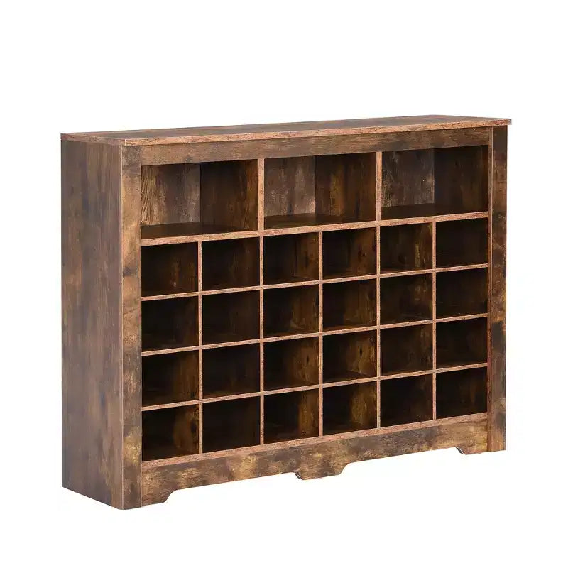 Meuble de rangement rustique pour chaussures d'entrée avec 24 compartiments et base incurvée
