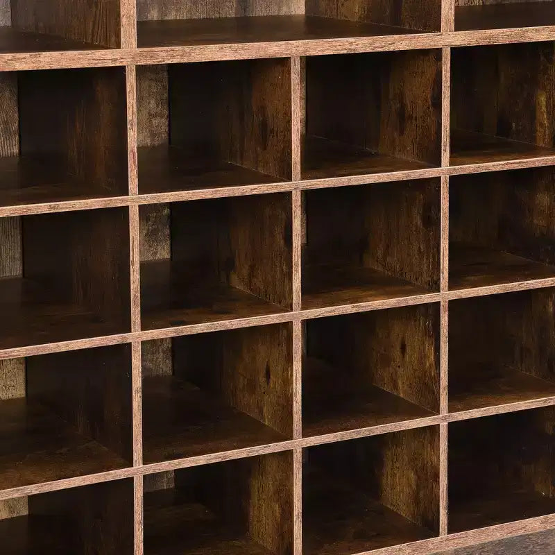 Meuble de rangement rustique pour chaussures d'entrée avec 24 compartiments et base incurvée