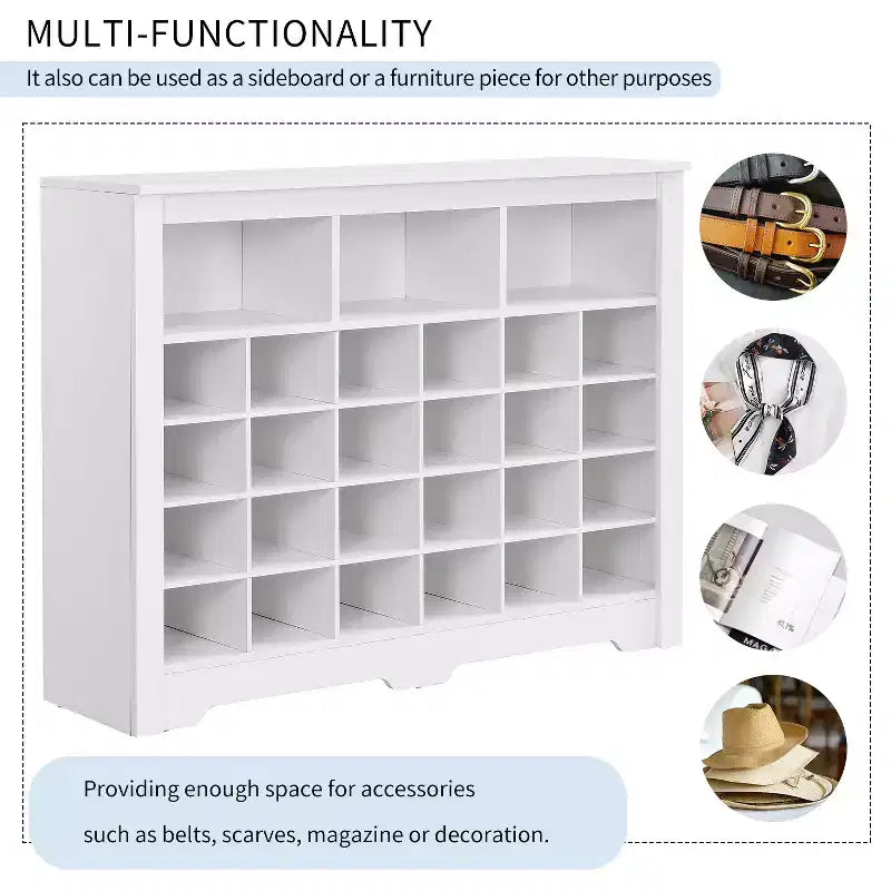 Meuble de rangement rustique pour chaussures d'entrée avec 24 compartiments et base incurvée