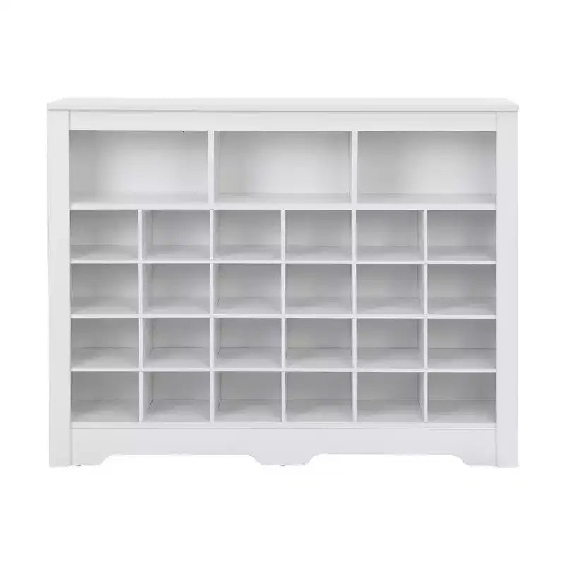 Meuble de rangement rustique pour chaussures d'entrée avec 24 compartiments et base incurvée