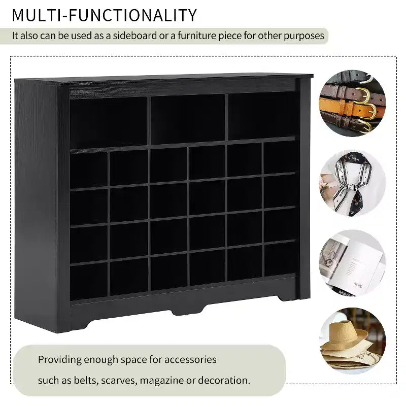 Meuble de rangement rustique pour chaussures d'entrée avec 24 compartiments et base incurvée