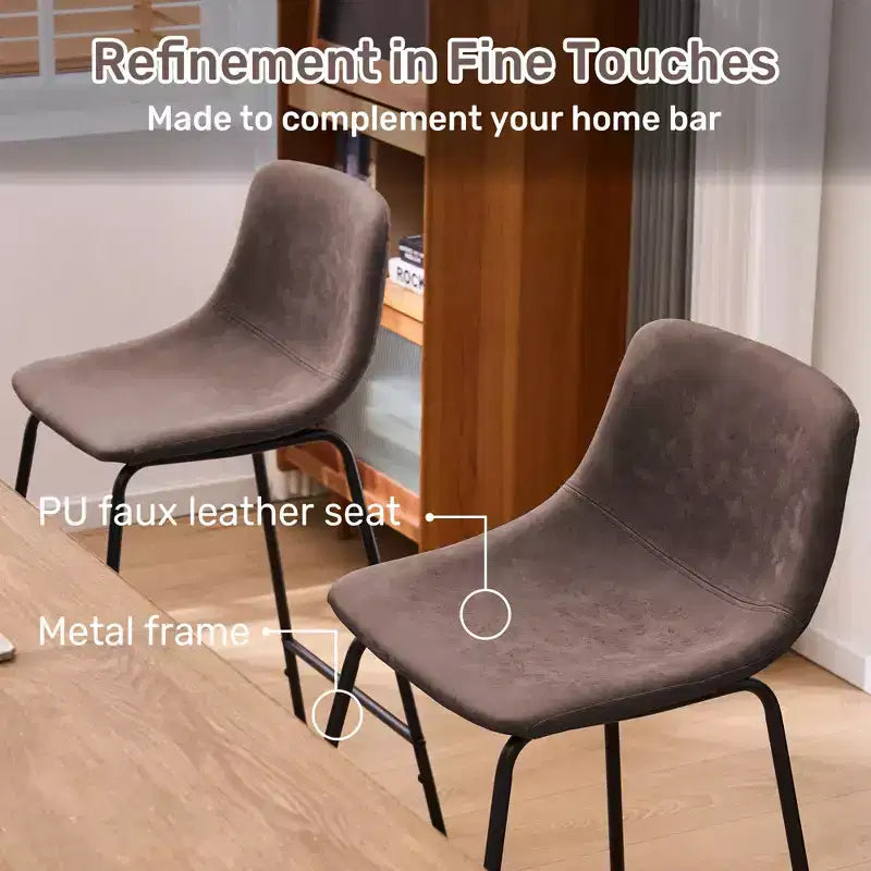 Tabourets de bar à hauteur de comptoir en fausse peau de mouton, lot de 2 avec repose-pieds, brun foncé, 24 po