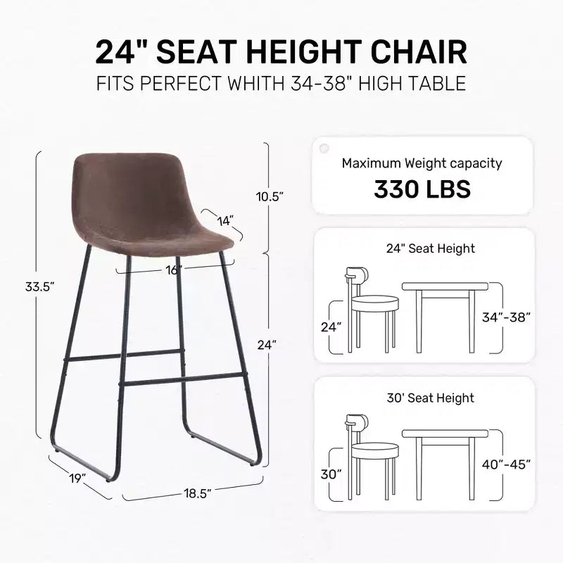 Tabourets de bar à hauteur de comptoir en fausse peau de mouton, lot de 2 avec repose-pieds, brun foncé, 24 po
