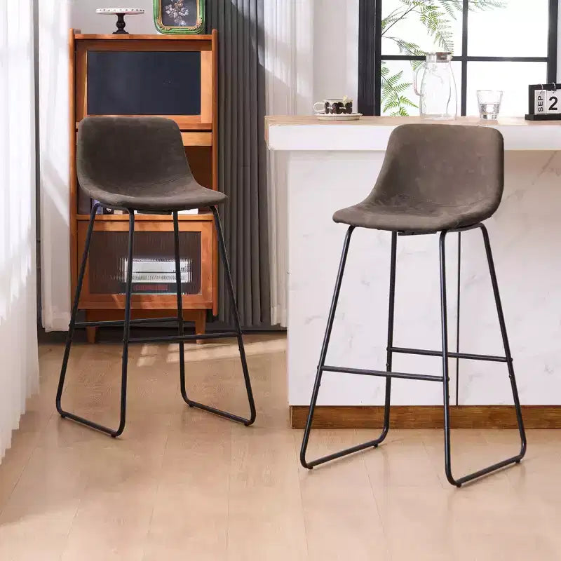 Tabourets de bar à hauteur de comptoir en fausse peau de mouton, lot de 2 avec repose-pieds, brun foncé, 24 po