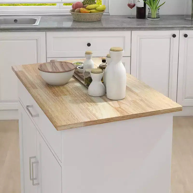 Îlot de cuisine roulant en bois blanc de 83 cm avec porte-serviettes et étagères réglables