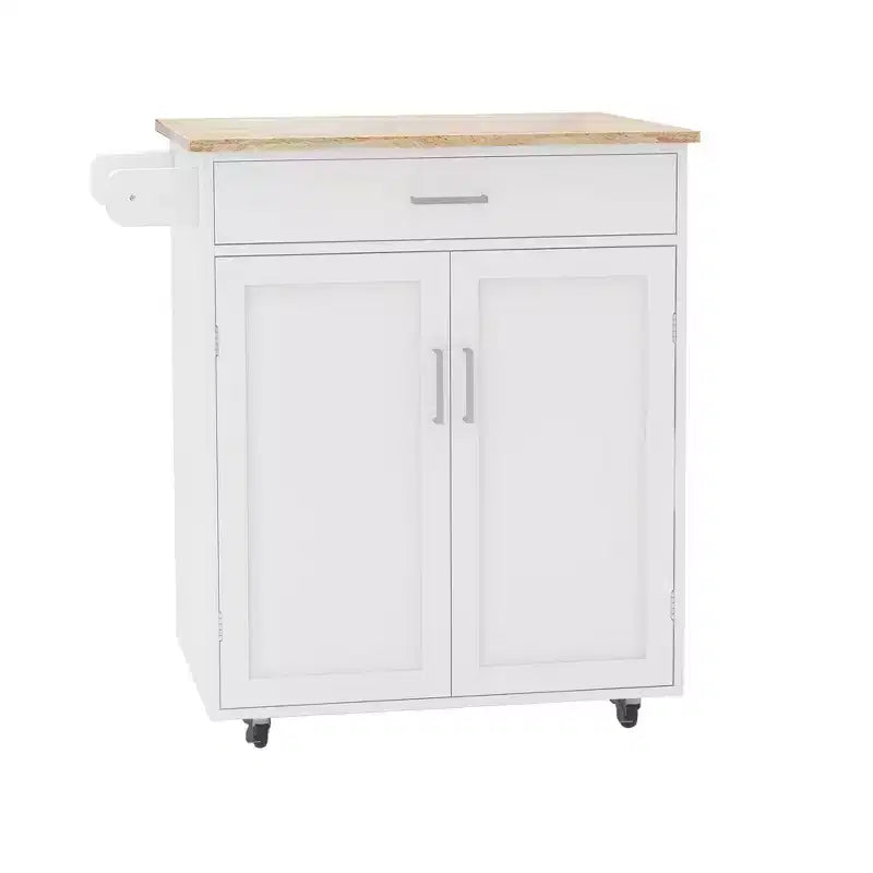 Îlot de cuisine roulant en bois blanc de 83 cm avec porte-serviettes et étagères réglables