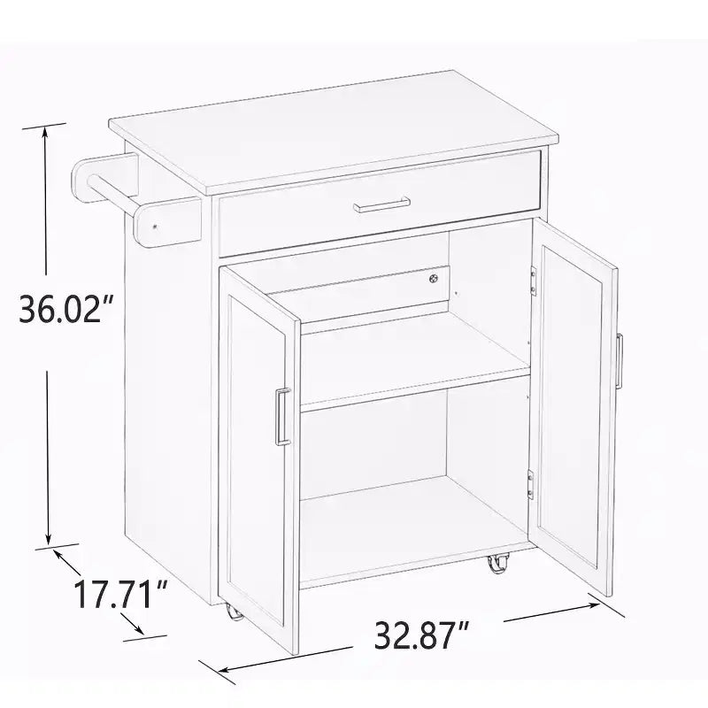 Îlot de cuisine roulant en bois blanc de 83 cm avec porte-serviettes et étagères réglables
