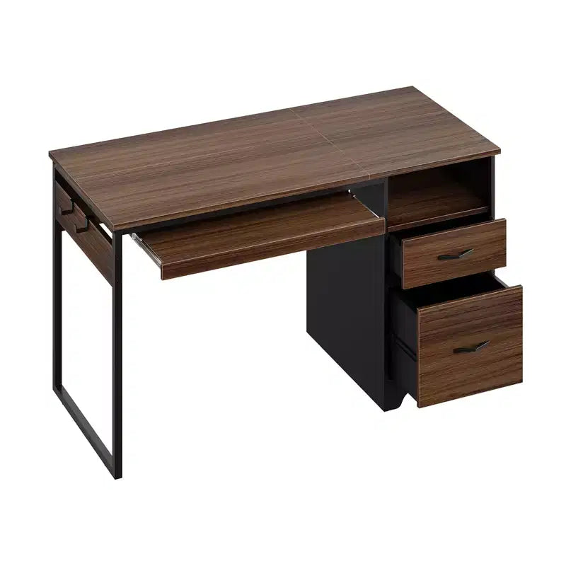 Bureau informatique de 122 cm avec tiroirs de classement et de rangement, tablette coulissante pour clavier et compartiments ouverts