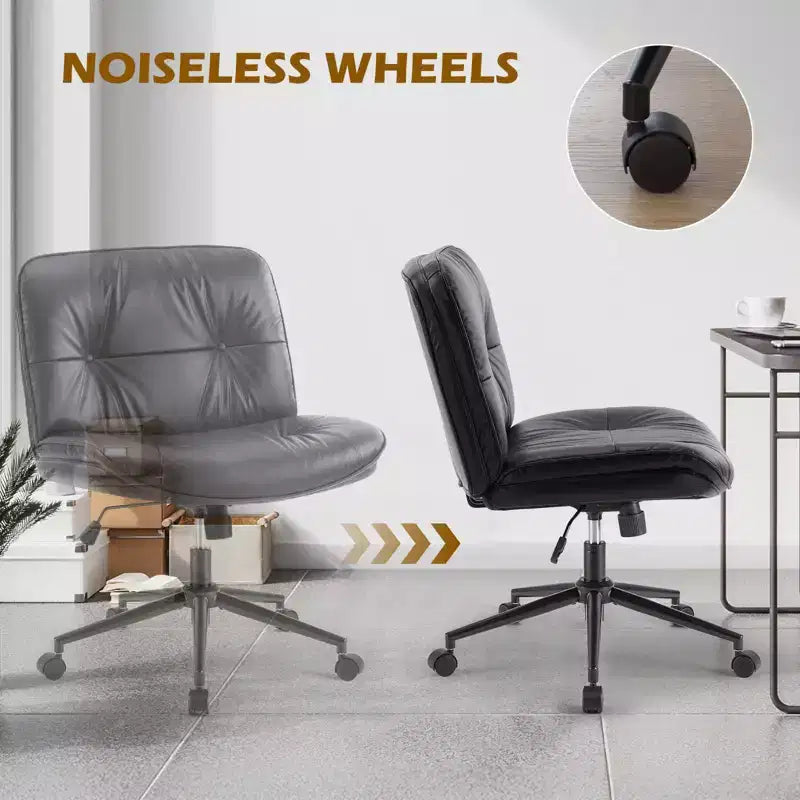 Fauteuil de bureau ergonomique sans accoudoirs en cuir PU, hauteur réglable et roulettes omnidirectionnelles