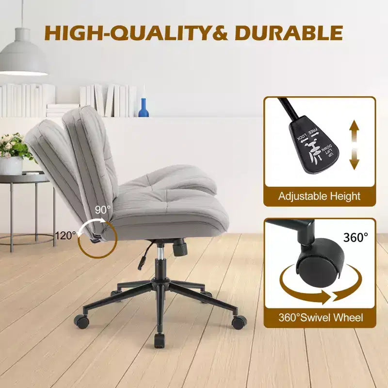 Fauteuil de bureau ergonomique sans accoudoirs en cuir PU, hauteur réglable et roulettes omnidirectionnelles