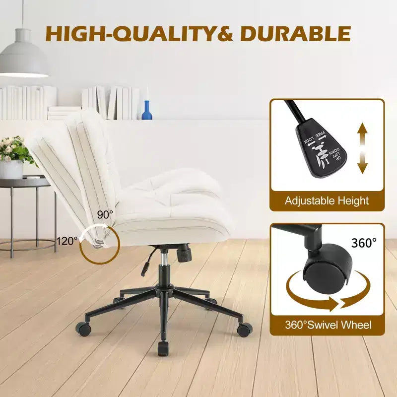 Fauteuil de bureau ergonomique sans accoudoirs en cuir PU, hauteur réglable et roulettes omnidirectionnelles