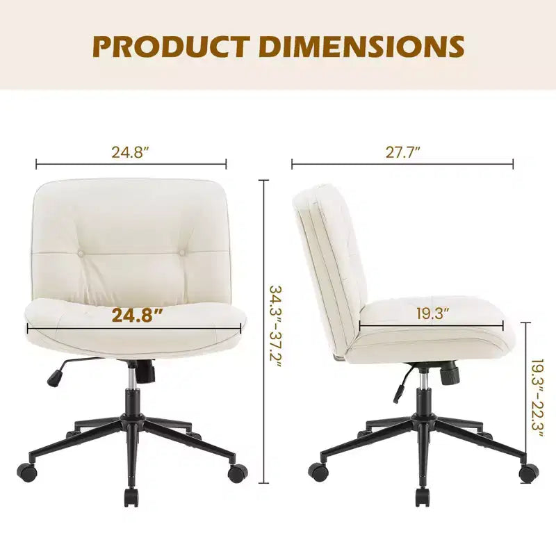 Fauteuil de bureau ergonomique sans accoudoirs en cuir PU, hauteur réglable et roulettes omnidirectionnelles