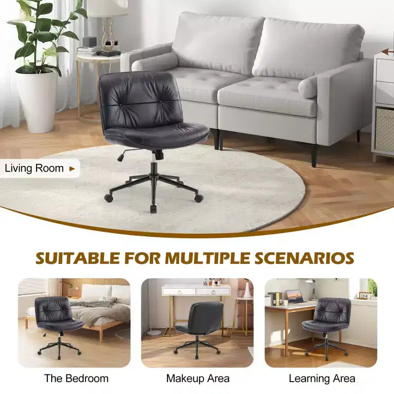 Fauteuil de bureau ergonomique sans accoudoirs en cuir PU, hauteur réglable et roulettes omnidirectionnelles