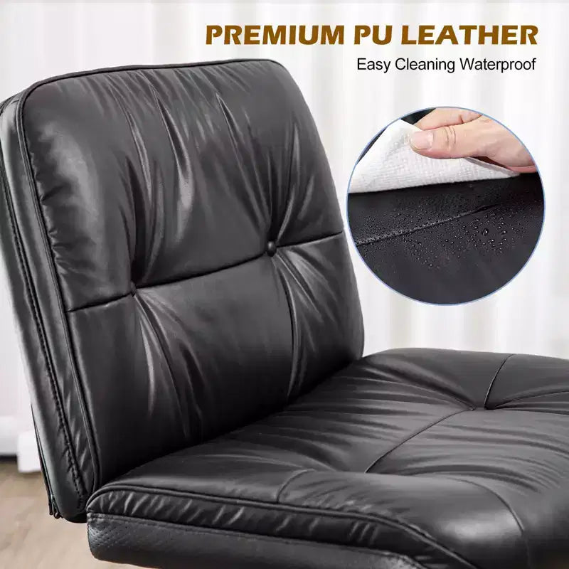 Fauteuil de bureau ergonomique sans accoudoirs en cuir PU, hauteur réglable et roulettes omnidirectionnelles