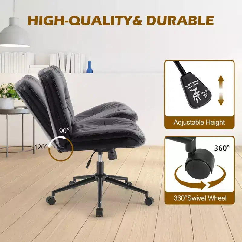 Fauteuil de bureau ergonomique sans accoudoirs en cuir PU, hauteur réglable et roulettes omnidirectionnelles