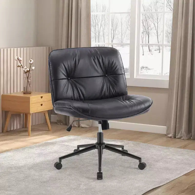 Fauteuil de bureau ergonomique sans accoudoirs en cuir PU, hauteur réglable et roulettes omnidirectionnelles
